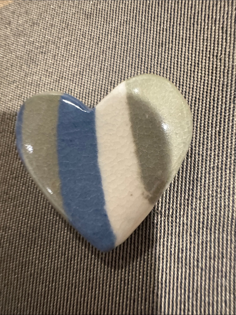 Handcrafted Blue, White & Green Striped Ceramic Heart Accent